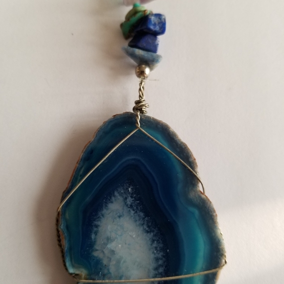 Agate slice suncatcher geode window sun catcher ornament blue beads stone - Picture 7 of 13